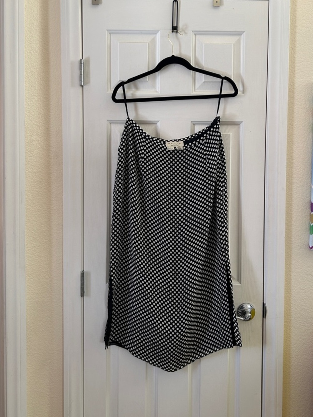 Saville for Nordstrom Silk Black and White Polka Dot Midi Skirt Side Slits Sz 14
